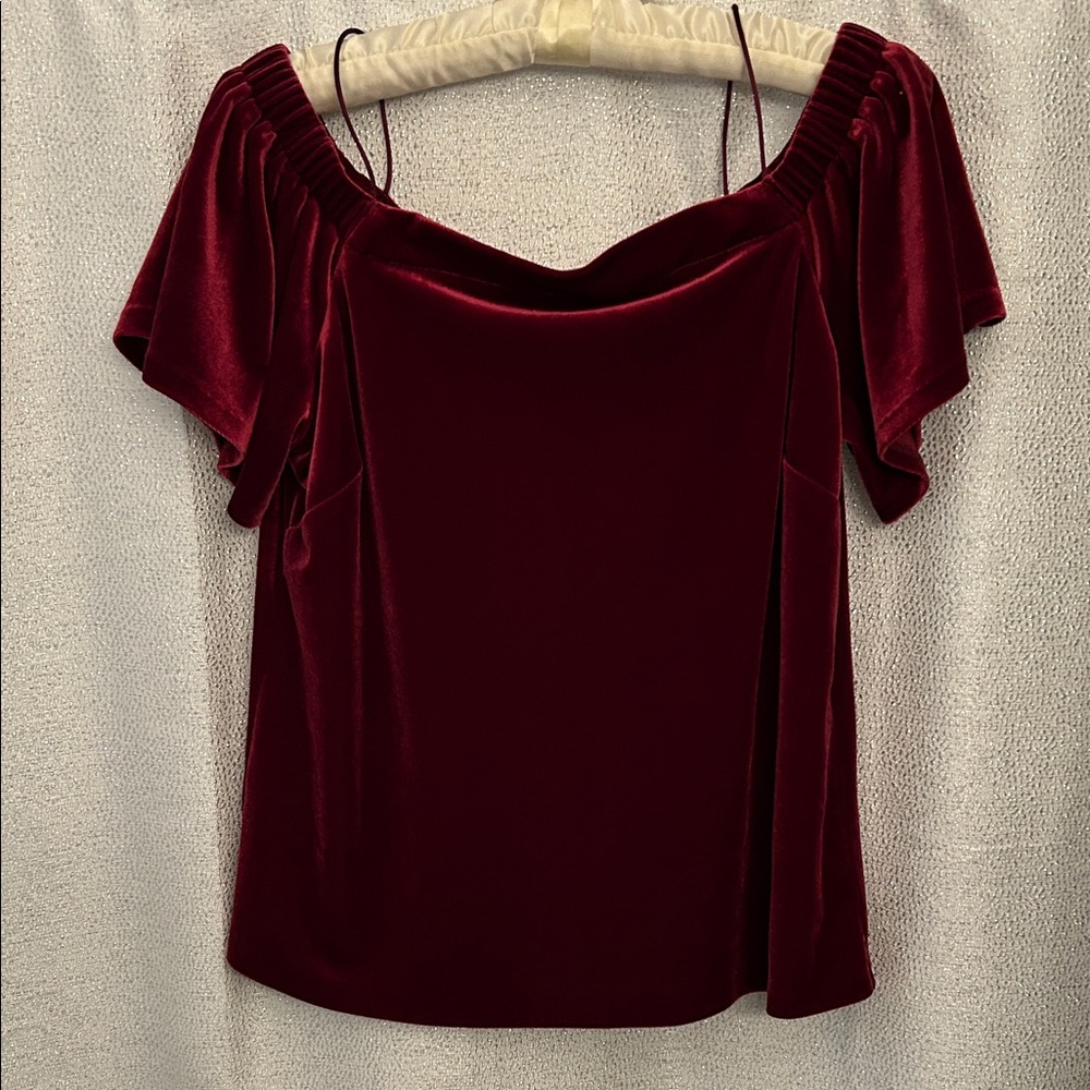 Elegant Velvet Off-Shoulder Top in Rich Burgundy - Picture 2 of 5